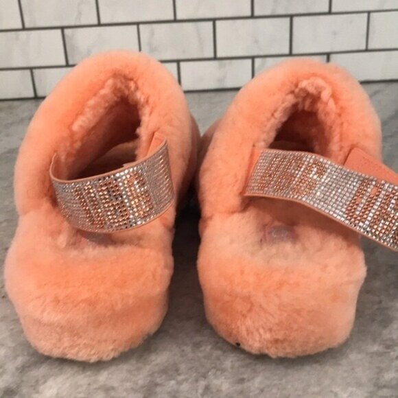 UGG Slippers Womens 9 Orange Fur Fluff Yeah Shearling Slides Slip On Y2K - Picture 7 of 9